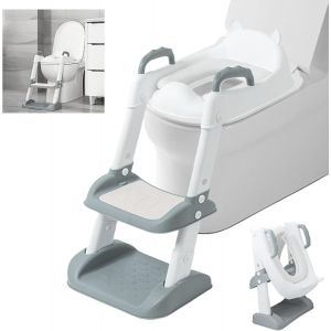 2 En 1 Reducteur Toilette Enfant Avec Antidérapant Escalier & Coussin Moelleux, Rehausseur Toilettes Bebe Hauteur Réglable,Siège Wc Antidérapante,Adaptateur Tabouret Pliable Pour Toilettes Forme V,U, - Neuf