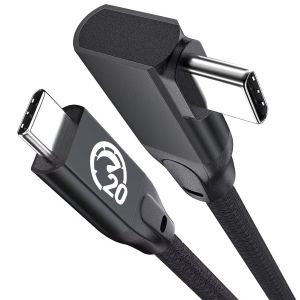 TRAHOO-C&acirc;ble USB C vers USB C 100W 2M, Coud&eacute; 90 Degr&eacute;s USB 3.2 Gen2x2 20 Gbps Nylon Tress&eacute;,C&acirc;ble USB Type C Charge Rapide PD 4K@60Hz,pour iPhone 15,MacBook Air,iPad Pro/Mini,Galaxy S24 Ultra - Neuf