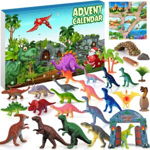 Calendrier de l'Avent 2025 Enfant Calendrier de l'Avent Garçon Dinosaure Jouet, 24 Figurines Dinosaures et Carte, Cadeau Surprise pour 3 4 5 6 7 8 Ans Fils Petit-Fils Frère Neveu - Neuf