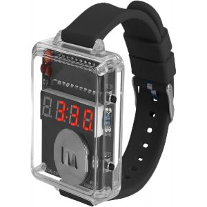 Kalanka-Kit De Montre &Eacute;lectronique Diy Avec Bo&icirc;tier Transparent - Horloge Led &Agrave; 4 Chiffres, Soudure Pour D&eacute;butants, Projet Bracelet En Silicone Doux, Affichage Automatique, &Eacute;conomie D'&eacute;nergie, Noir - Neuf