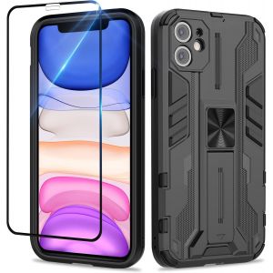 Kal-Coque Pour Iphone 11 Avec Verre Trempé, Outdoor Antichoc De Qualité Militaire Coque Avec Béquille Anti Rayure, Compatible Support De Voiture Magnétique - Neuf
