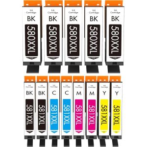 580XXL 581XXL Compatible avec Cartouches Canon 580 581 XXL Multipack, pour Canon Pixma TR7550 TR8550 TS6150 TS6151 TS8150 TS8151 TS8152 TS9150 TS9155 TS6250 TS6251 TS9550 TS9551C TS8250 - Neuf