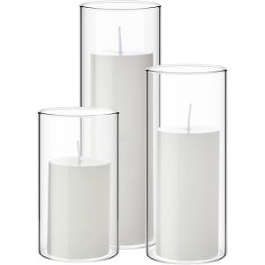 Lot De 3 Bougies Pilier Blanches Et 3 Vases Cylindriques En Verre Pour Mariage - Neuf