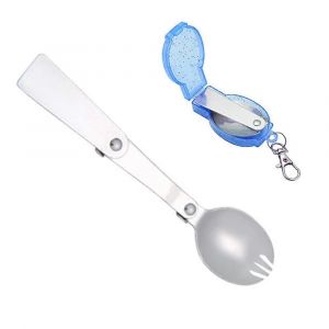 Couverts De Camping Pliables En Acier Inoxydable Et Titane (Cuillere Et Fourchette) Avec Bo&icirc;te De Rangement - Neuf