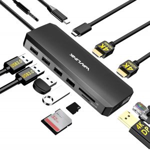 acdsgd-Hub USB C triple moniteur 12 en 1 pour ordinateur portable, adaptateur multiport avec double HDMI 4K, 4K DP, 100 W PD IN, USB 3.0, USB 2.0, RJ45, SD/TF, audio/microphone - Neuf