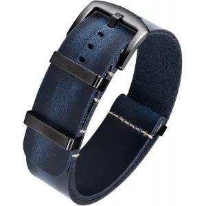 Eryi-Bracelets De Montres En Cuir Remplacement Bracelet Pour Montre En Cuir Huilé Crazy Horse 18mm 19mm 20mm 21mm 22mm 24mm Bracelets En Une Seule Pièce Pour Homme Et Femme Avec Boucle Argent/Noir - Neuf
