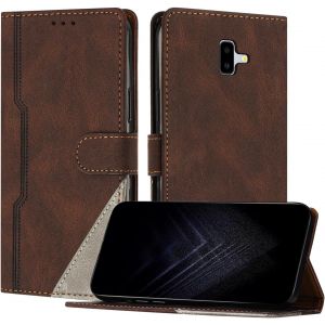 Kalanka-Étui Pour Samsung Galaxy J6 Plus 2018, Housse En Cuir Pu Avec [Protection Antichoc Tpu] [Fonction Support] [Porte-Cartes ] Antichoc Magnétique Coque Pour Galaxy J6 Plus 2018 - Marron - Neuf