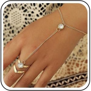 Eryi-Bracelet D'esclave En Cristal Bracelet De Doigt En Strass Bracelet D'esclave Géométrique Vintage Bracelet D'esclave Ouvert Bracelet D'esclave En Chaîne Bijoux De Main Pour Femmes Et Filles - Neuf