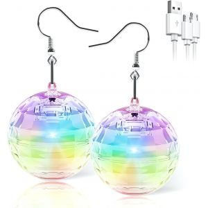 Meimie-Boucles D'oreilles Led Boules De Disco Boucles D'oreilles 16modes D'éclairage Boucles D'oreilles Lumineuses Pour Femmes Boucles D'oreilles Led Rechargeables Boules De Disco Accessoires - Neuf