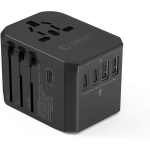 JGD-Adaptateur Prise Universelle - Adaptateur de Voyage Electrique avec 3 USB C et 2 USB A, Chargeur Mural Universel vers Europe, Royaume-Uni, Australie, Etats-Unis, Chine, Noir - Neuf