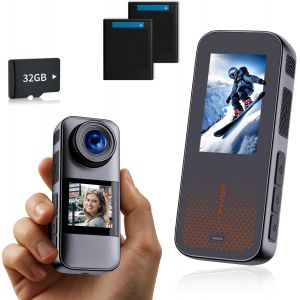 Camera Sport 1080P Fhd Avec Carte M&eacute;moire 32Gb,Cam&eacute;ra Sportive &Agrave; Double &Eacute;cran,Avec Deux Piles Rechargeables 1350Mah Camera Moto Et Kit D'Accessoires - Neuf