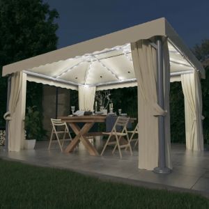 Prolenta Premium - Tonnelle Et Rideau Et Guirlande Lumineuse Led 4x3 M Blanc Cr&egrave;me - Neuf