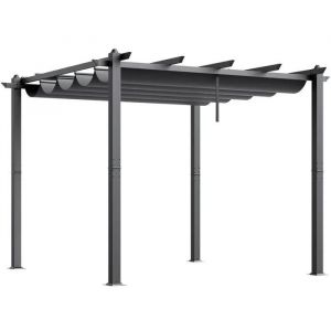 10'x10' Pergola Ext&eacute;rieure R&eacute;tractable-Duoku-Avec Auvent-Fabriqu&eacute;e En Aluminium-Pare-Soleil Moderne Pour Abris-Jardins-Gris - Neuf
