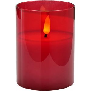 FABUR-Bougie LED élégante dans un verre - Minuteur - Lumière vacillante réaliste - Rouge - Hauteur : 10 cm - Diamètre : 7,5 cm - Neuf