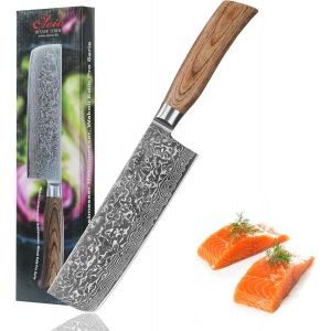 Chicslick-Edib Pro Couteau Nakiri En Acier Damas I Lame De 18 Cm En Acier Damassé À 67 Couches Avec Noyau Vg10 Et Manche En Bois De Pakka I Couteau De Cuisine Professionnel & Couteau Damassé[X891] - Neuf