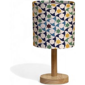 Lampe De Chevet Chambre Lampe De Table Salon Veilleuse D'ambiance Abats-Jour Design Multicolore Lumiere E14 Led Lampe Chevet E Pieds Modernes En Bois (Star Of Alhambra,1 Pièce) - Neuf