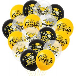 Lot De 18 Ballons De Remise De Dipl&ocirc;me 2025 De 30,5 Cm - Noir/Dor&eacute;/Blanc - Ballons Happy Graduation - D&eacute;coration De Remise De Dipl&ocirc;me - D&eacute;coration De Remise De Dipl&ocirc;me - Accessoires Photo - Neuf