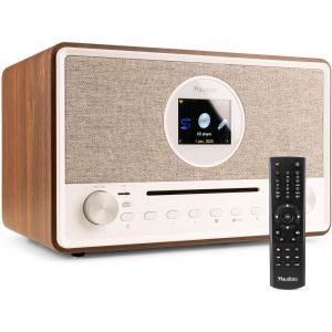 acdsgd-Lucca Radio Dab+ Internet Wi-FI 60W - Bois, &Eacute;cran LCD 2,8"", Bluetooth 5.0, CD, Deux Haut-Parleurs, Sortie Casque, T&eacute;l&eacute;commande Incluse, Id&eacute;ale pour &Eacute;couter la Radio &agrave; la Maison - Neuf