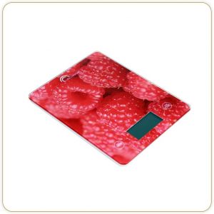Eryi-8102 Slim - Balance De Cuisine Électronique - 5 Kg/1 G - Plateau En Verre Trempé - Design Extra-Plat - Décor Framboises - Neuf