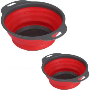 Eryi-2 Pièces Passoires De Cuisine Pliables, Passoire Pliable En Silicone, Panier De Passoire Pliables Pour Pâtes, Légumes, Fruits - Rouge - Neuf