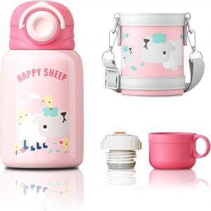 Letnerny-Bouteille Isotherme Pour Fille 450 Ml En Acier Inoxydable Sans Bpa ¿ Compatible Pour Les Enfants De 1 À 6 Ans ¿ Avec 2 Bouchons Et Sac Porte-Bouteilles Inclus ¿ Convient Pour Une Utilisation - Neuf