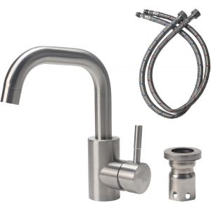 Mitigeur Cuisine Acier Inoxydable, Robinet Salle Bain Pivotant à 360°, Robinet Lavabo avec Tuyau, Robinets Lave Main pour Salle de Bain ou Petite Cuisine (Couleur Brossée) - Neuf