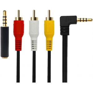 Câble Pour Caméscope 3,5 Mm Vers Rca Av Coudé, 3,5 Mm Mâle Vers 3 Rca Mâle, Câble Audio Stéréo Et Vidéo Auxiliaire Pour Smartphones, Lecteurs Mp3 Et Mp4, Tablette, Enceintes,Home Cinéma (1,5 M) - Neuf