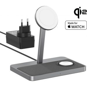 Station De Charge Magn&eacute;tique 3 En 1 Certifi&eacute;e Qi2 Et Mfw,Station De Charge Sans Fil,Compatible Magsafe,Chargeur Apple Watch,Pour Iphone 16/15/14,Airpods,Apple Watch (Avec Bloc - Neuf