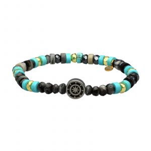 Bracelet Acier Rose Des Vents En Perles Facett&eacute;es Et Heishi Turquoise - Neuf