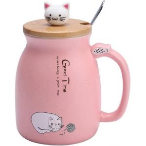 Tasse Pour Chat Tasse À Café En Céramique Mignonne Avec Couvercle De Chat Mignon Cuillère En Acier Inoxydable,Tasse De Thé / Lait Mignon Pour Chat Café - Neuf
