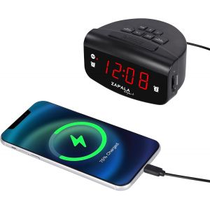 ZAPALA expert Réveil pour chambre à coucher, 2 alarmes à écran LED lumineux, horloge numérique simple de base avec port de charge USB, volume réglable, intensité variable, répétition pour les dormeurs - Neuf