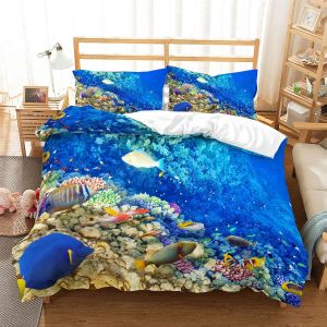 Parure De Lit Avec Housse De Couette En Microfibre, Taille Simple Et Taille Double, Motif Requin, Dauphin Et Poissons Tropicaux - Neuf