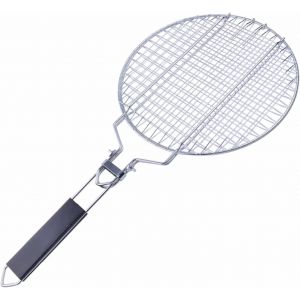 Holzsammlung Panier Grille pour Barbecue, Grille de Barbecue Portable avec Poign&eacute;e Amovible en Bois, Accessoires de Barbecue Grille Panier pour Poisson R&ocirc;ti, Crevettes, L&eacute;gumes, 28 x 28 x 1.8 cm - Neuf