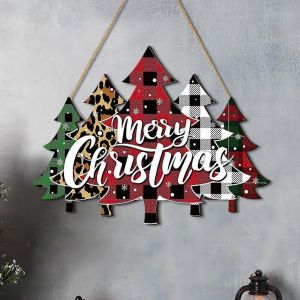 En bois d'Arbre de No&euml;l D&eacute;coration, Compatible avec Joyeux No&euml;l panneau de Porte, Buffalo Plaid Ferme Plaque Suspendue pour Porche en plein air et &agrave; la Maison - Neuf