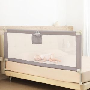 Ulteronixshop-Barri&egrave;re De Lit Enfant Pliable, 200cm Barri&egrave;re De S&eacute;curit&eacute; Lit Pour B&eacute;b&eacute;s Et Enfants Avec &Eacute;l&eacute;vation Verticale Et Double Verrouillage - Tissu En Maille, Facile &Agrave; Installer, Facile &Agrave; Tran - Neuf