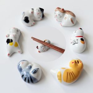 Kalanka-6 Morceaux Repose-Baguettes En Forme De Chat, Chinois Baguette Repose Tapis, Porte Baguette En C&eacute;ramique, Mignon Chat Forme, Convient Pour Fourchettes, Baguettes(6 Chats Avec 6 Regards) - Neuf