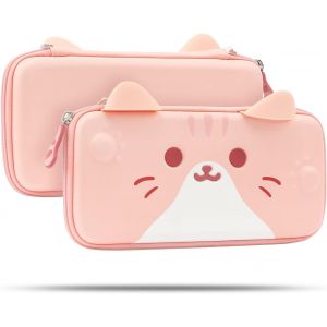 Estuche De Transporte Rosa Con Orejas De Gato, Compatible Con Nintendo Switch/Swith Oled Moder 2021. Estuche Rígido Portátil Para Consola Switch. Correa De Mano Desmontable. - Neuf