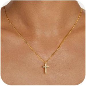 Kal-Collier Croix Femme Chretienne Or Collier Ras De Cou Femme Plaqué18k Or Croix Pendentif Croix Chaine Latérale Catholique Religion Croix Pour Femmes Chretien Bijoux En Or Cadeau Pour Femme - Neuf