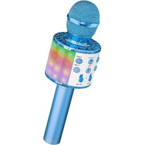 Sans Fil De Microphone De Karaoke, Kids Karaoké Dansant Microphone Avec La Lumière De Led, Bluetooth Microphone Enfants Filles Garçons Partie De Chant De Noël, D'anniversaire Idée Cadeau Bleu - Neuf
