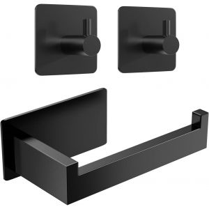 Porte Papier Toilette,Acier Inoxydable Support Papier Toilette Mural,1 Pièces Porte-Papier Hygiénique+2 Pièces Crochet Adhésif 3M,sans Perçage,Anti-Rouille pour Salle De Bain Cuisine -Noir - Neuf