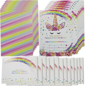 Carte D'invitation D'anniversaire Licorne Estampillée 24 Pièces, Enveloppe Étoile Arc-En-Ciel - Neuf