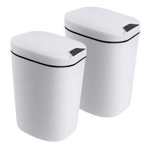 Lot De 2 Poubelle Automatique Avec Capteur 12L, Poubelle De Cuisine &Agrave; Capteur De Mouvement Plastique, Poubelle &Eacute;lectrique Sans Contact,Couvercle &Agrave; Fermeture Douce Pour Cuisine Salle De Bains Bureau - Neuf