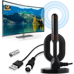Antenne TV Int&eacute;rieur et Ext&eacute;rieur avec Base Magn&eacute;tique Forte, HD Portable, R&eacute;ception Longue Port&eacute;e &agrave; 360&deg;, Compatible 4K 1080P VHF HDTV Gratuites - Neuf