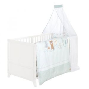 Ensemble De Lit B&eacute;b&eacute; 'wooland Buddies' 70 X 140 Avec &Eacute;quipement Complet - Blanc / Vert Pastel - Neuf