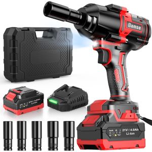 MEVRONISSHOP-Cl&eacute; &agrave; Chocs Sans Fil Brushless, 1000N.m Boulonneuse a Choc Electrique avec 4,0 Ah Batterie 21V, Visseuse &agrave; Chocs D'impact avec 5 Douilles Puissance et Facilit&eacute; pour Boulonner et D&eacute;boulon - Neuf