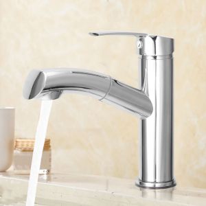 HJLIAN Robinet de salle de bain a poignee unique, mitigeur telescopique a bec pivotant - Neuf