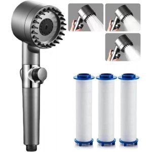 CAP-Pommeau de Douche, Douchette Haute Pression avec 3 Types de Jets, Pommeau de Douche Anti Calcaire Economie Deau avec 3 Filtre Coton PP Remplaçable - Neuf
