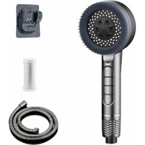 Pommeau de Douche Haute Pression, Pommeau de Duche Economie Deau avec Tuyau Douche 1.5M et Support de Douche, Pommeau de Douche Filtrant avec 4 Types de Jets, Pommeau de Douche économique - Neuf