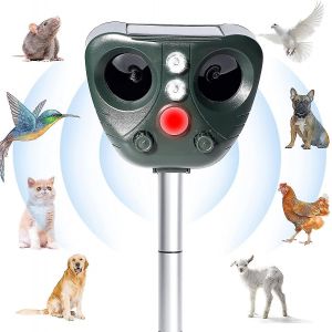 R&eacute;pulsif Solaire Ultrasonique Ext&eacute;rieur Pour Chats Et Animaux - Fr&eacute;quence R&eacute;glable - &Eacute;tanche - Prot&egrave;ge Contre Les Chiens, Chats, Renards, &Eacute;cureuils Et Souris - Neuf