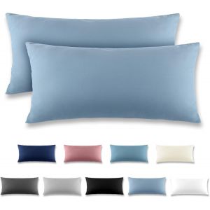 Trahoo-Taie Oreiller 40x80 Gris Bleu - Lot De 2 Taies D'oreillers 40 X 80 Carr&eacute; En Microfibre Bross&eacute;e, Housse Oreiller Coussin Oreiller Avec Fermeture &Eacute;clair - Neuf